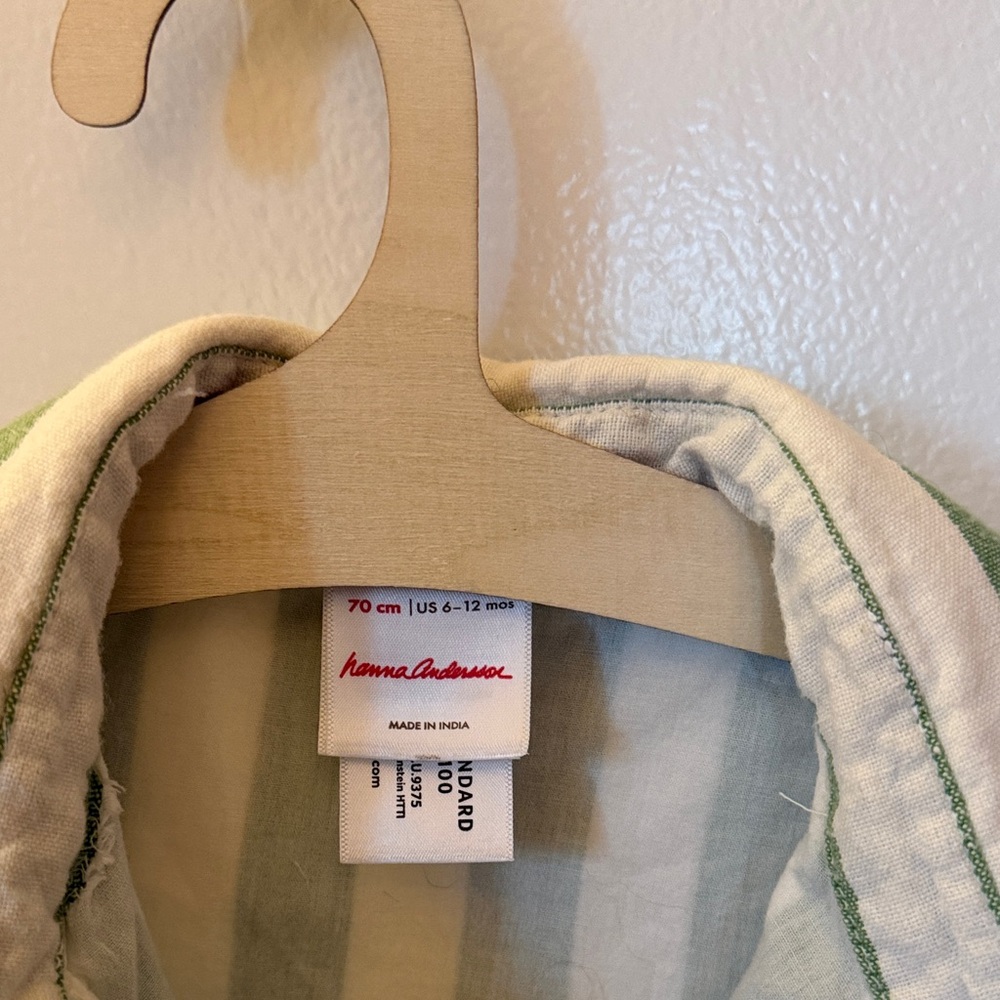 Hanna Andersson Green and White Striped Button Down Shirt - Picture 2 of 5